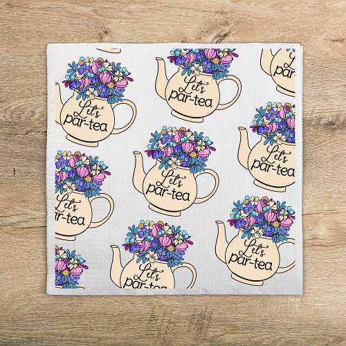Lets Par_Tea Floral Teapot Girls Birthday Napkins