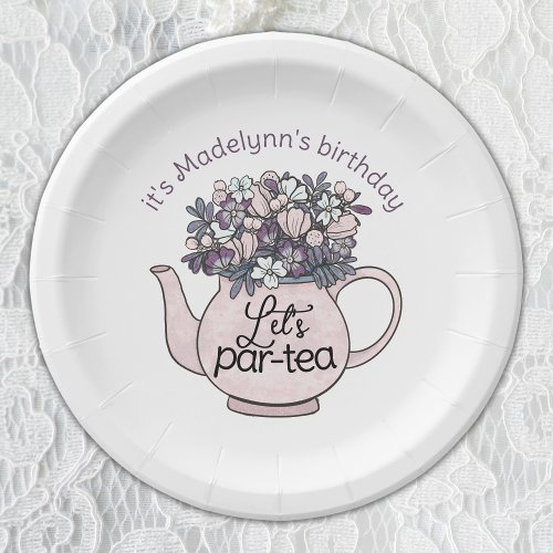 Lets Par_Tea Floral Teapot Girls Birthday Paper Plates