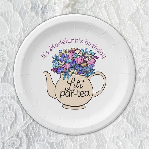 Lets Par_Tea Floral Teapot Girls Birthday Paper Plates