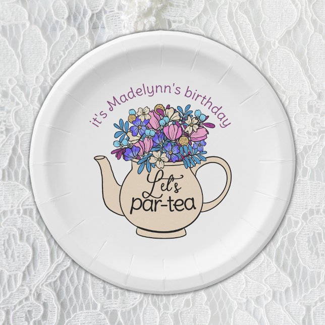 Let's Par-Tea Floral Teapot Girls Birthday Paper Plates (Creator Uploaded)