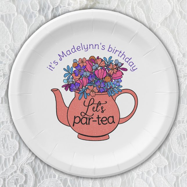 Let's Par-Tea Floral Teapot Girls Birthday Paper Plates (Creator Uploaded)