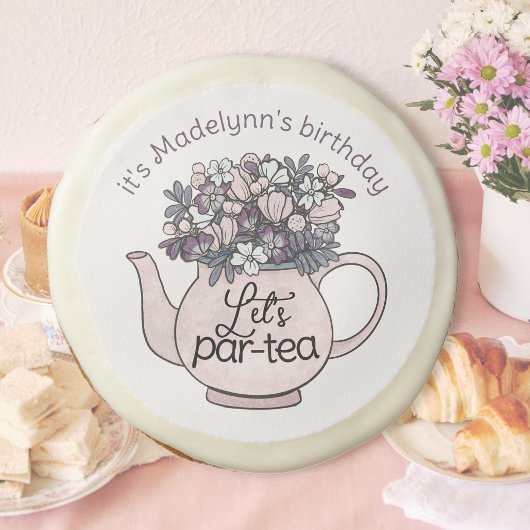 Let's Par-Tea Floral Teapot Girls Birthday Sugar Cookie