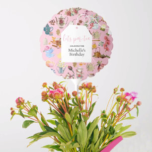Let's Par Tea Pink Garden Floral Birthday Party Balloon