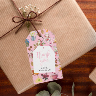 Let's Par Tea Pink Garden Floral Birthday Party Gift Tags