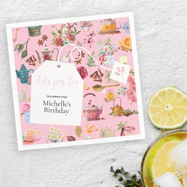 Let's Par Tea Pink Spring Floral Birthday Party Napkins (Creator Uploaded)