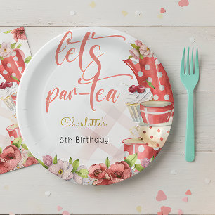 Let's par-tea, tea flowery birthday paper plates