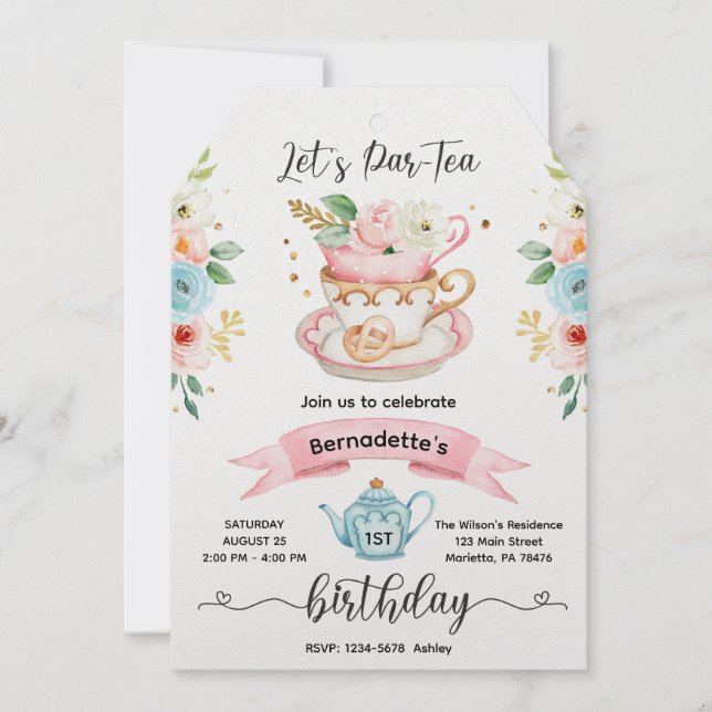 Let's Par-Tea! Tea Party Girl Birthday Invitation (Front)