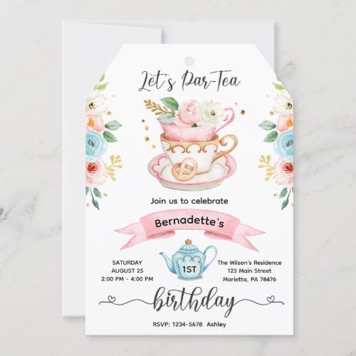 Lets Par_Tea Tea Party Girl Birthday Invitation