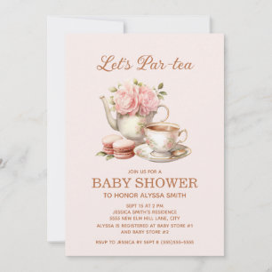Let's Par-Tea Tea Party Pink Floral Baby Girl  Invitation
