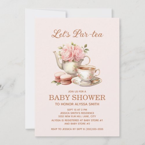 Lets Par_Tea Tea Party Pink Floral Baby Girl  Invitation