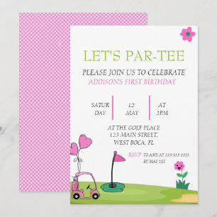 Let's par-tee 1st birthday party, golf birthday invitation