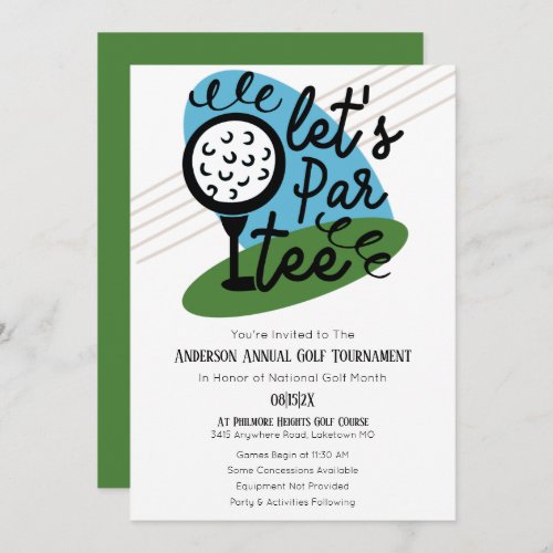 Lets Par Tee Annual Golf Tournament Cute Party Invitation