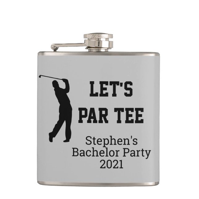 Let's Par Tee Bachelor Party Gift Custom Golf Flask (Front)