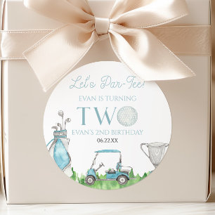 Let's Par-Tee Blue Golf 2nd Birthday Party Classic Round Sticker