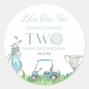 Let's Par-Tee Blue Golf 2nd Birthday Party Classic Round Sticker