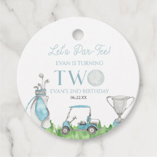 Let's Par-Tee Blue Golf 2nd Birthday Party Favor Tags
