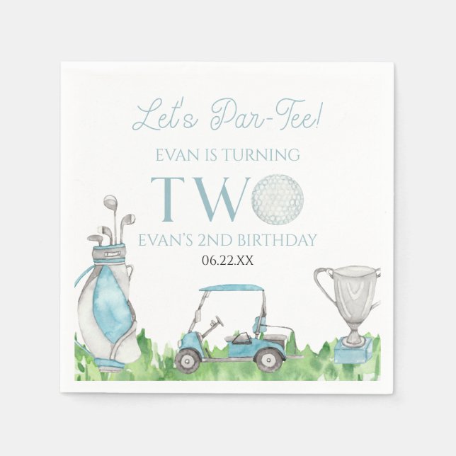 Let's Par-Tee Blue Golf 2nd Birthday Party Napkins (Front)