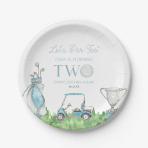 Let's Par-Tee Blue Golf 2nd Birthday Party Paper Plates