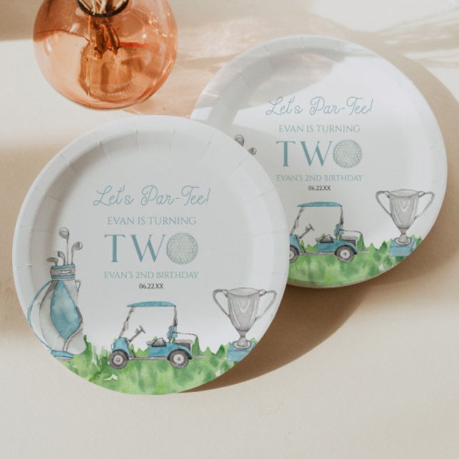 Let's Par-Tee Blue Golf 2nd Birthday Party Paper Plates (Creator Uploaded)
