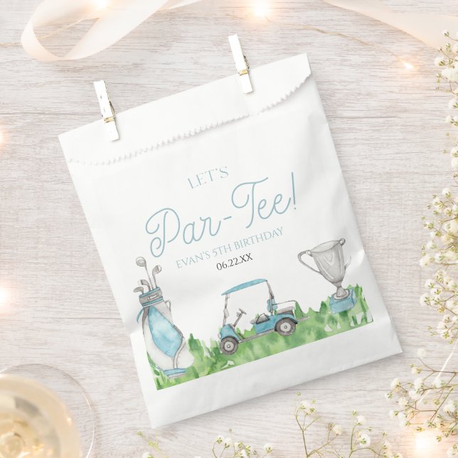 Let's Par-Tee Blue Golf Birthday Party Favor Bag (Clipped)