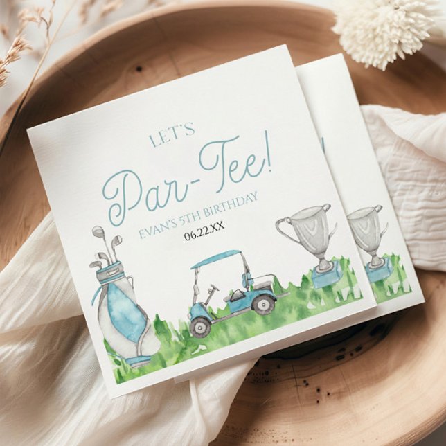 Let's Par-Tee Blue Golf Birthday Party Napkins (Creator Uploaded)