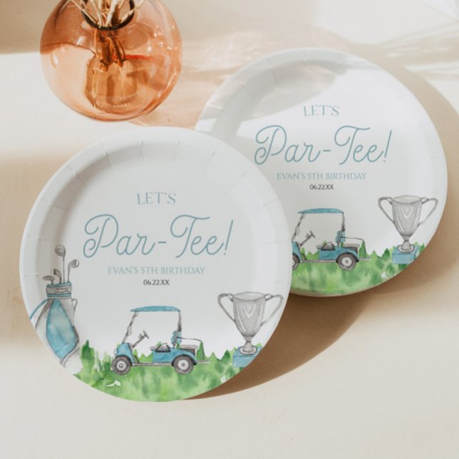 Let's Par-Tee Blue Golf Birthday Party Paper Plates (Creator Uploaded)