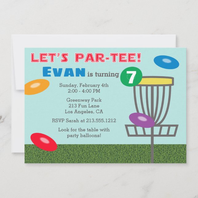 LET'S PAR-TEE Disc Golf Birthday Party Invitation (Front)