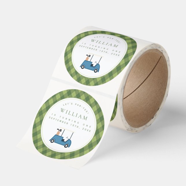 Let's Par Tee Golf Argyle Pattern First Birthday Classic Round Sticker (Roll)