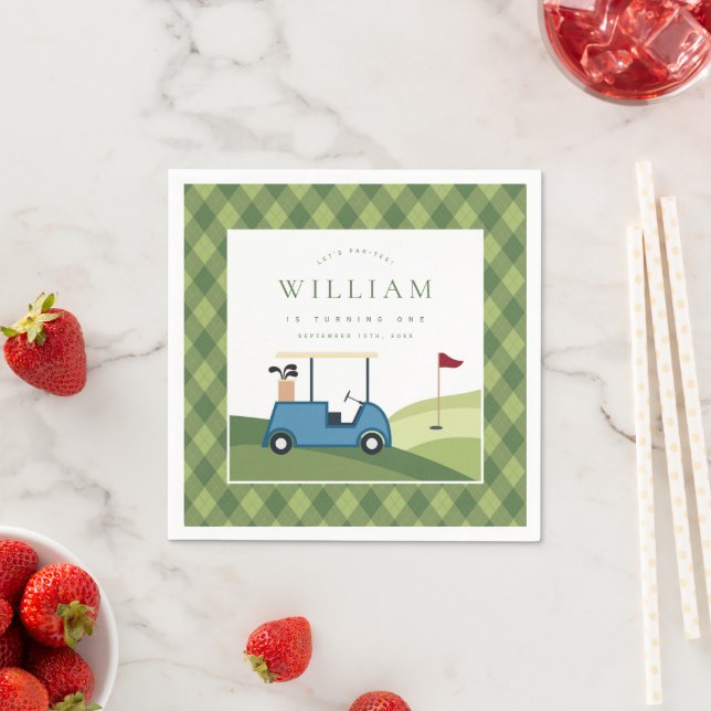 Let's Par Tee Golf Argyle Pattern First Birthday Napkins (Insitu)