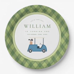 Let's Par Tee Golf Argyle Pattern First Birthday Paper Plates