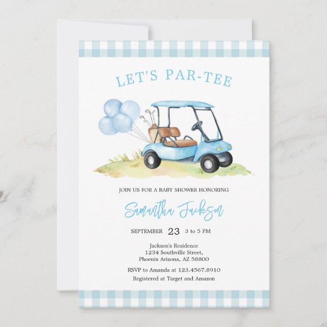 Let's Par-tee Golf Baby Shower Invitation (Front)