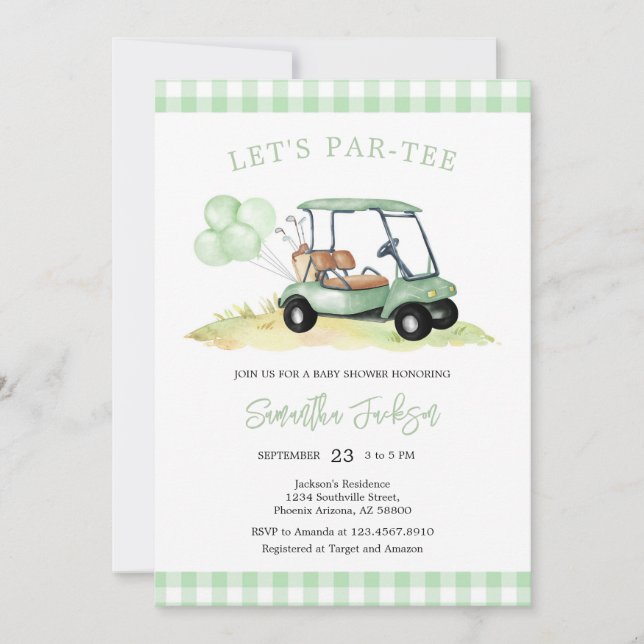 Let's Par-tee Golf Baby Shower Invitation (Front)