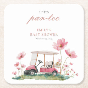 Let's Par-tee Golf Baby Shower Square Paper Coaster