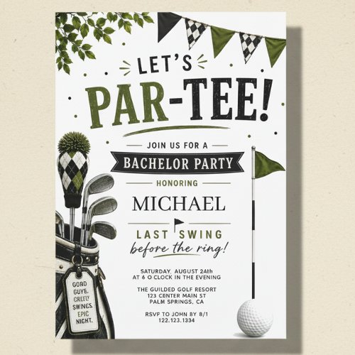Let's Par Tee Golf Bachelor Party Invitation