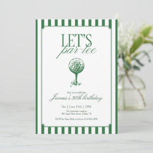 Lets Par Tee Golf Birthday Party Green Stripe Invitation