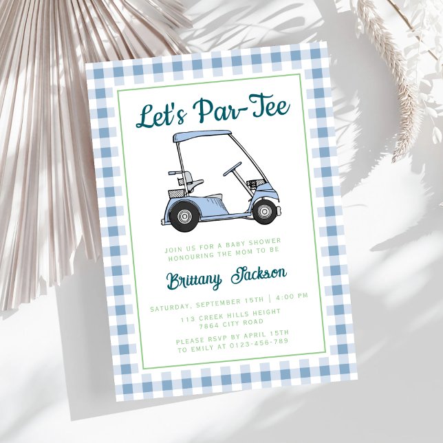 Let's Par Tee Golf Blue Checkered Boy Baby Shower Invitation (Creator Uploaded)