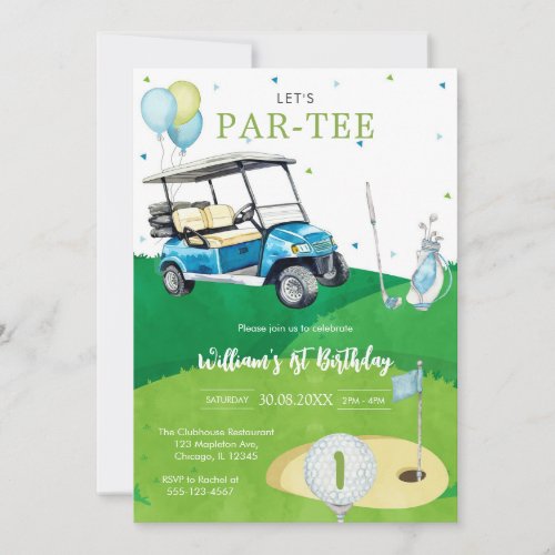 Let's Par-tee Golf Boy 1st Birthday Invitati