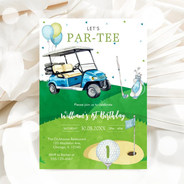 Let's Par-tee Golf Boy 1st Birthday Invitati Invitation (Creator Uploaded)
