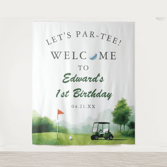 Let's Par-Tee Golf Buggy Birthday Photo Backdrop (Front)