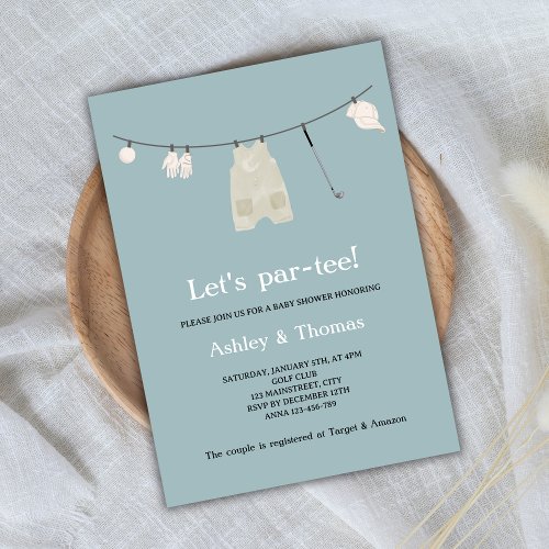 Lets Par_Tee Golf Cute Gender Neutral Baby Shower Invitation