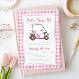 Let's Par Tee Golf Pink Checkered Girl Baby Shower Invitation