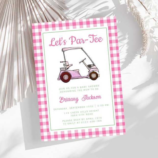 Let's Par Tee Golf Pink Checkered Girl Baby Shower Invitation (Creator Uploaded)