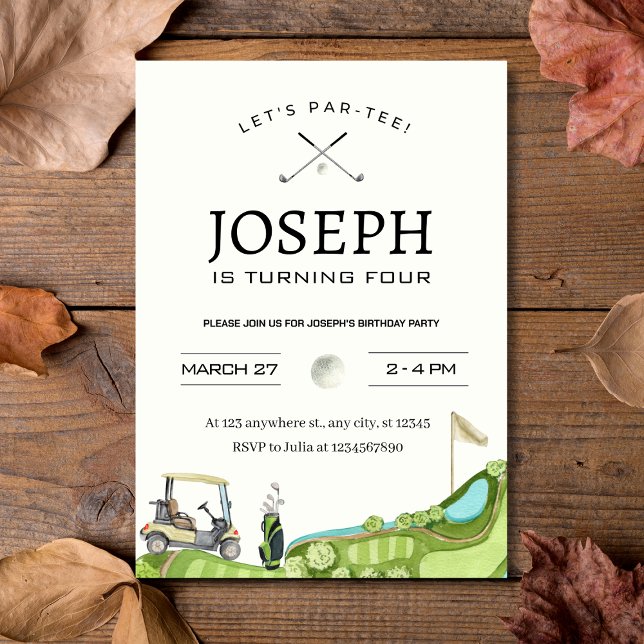 Let's Par-Tee! Golf Themed 4th Birthday Party  Invitation (Let's Par-Tee! Golf Themed 4th Birthday Party Invitation
)