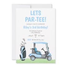 Lets Par-Tee Golf Themed Birthday Invitation Blue