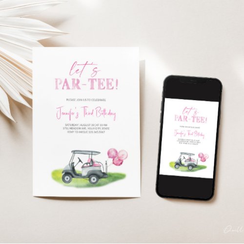 Lets Par_tee Mini Golf Girl Birthday Invitation 