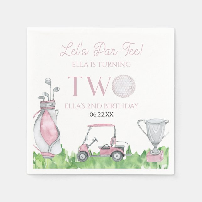 Let's Par-Tee Pink Golf 2nd Birthday Party Napkins (Front)