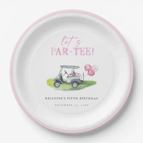 Lets Par_Tee Pink Golf Birthday Paper Plates