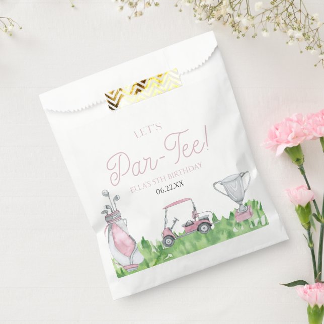 Let's Par-Tee Pink Golf Birthday Party Favor Bag (Sealed)