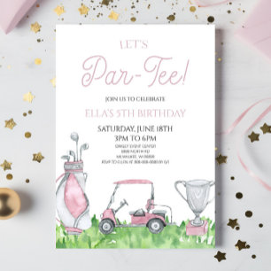 Let's Par-Tee! Pink Golf Birthday Party Invitation