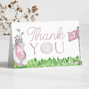 Let's Par-Tee Pink Golf Birthday Party Letterpress Thank You Card